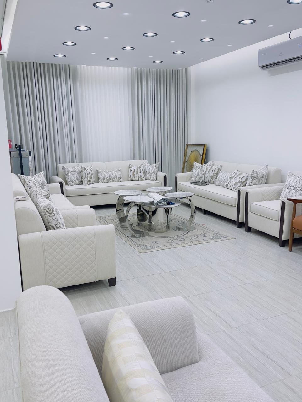 Modern Sofa Collection with Elegant Layered Curtains