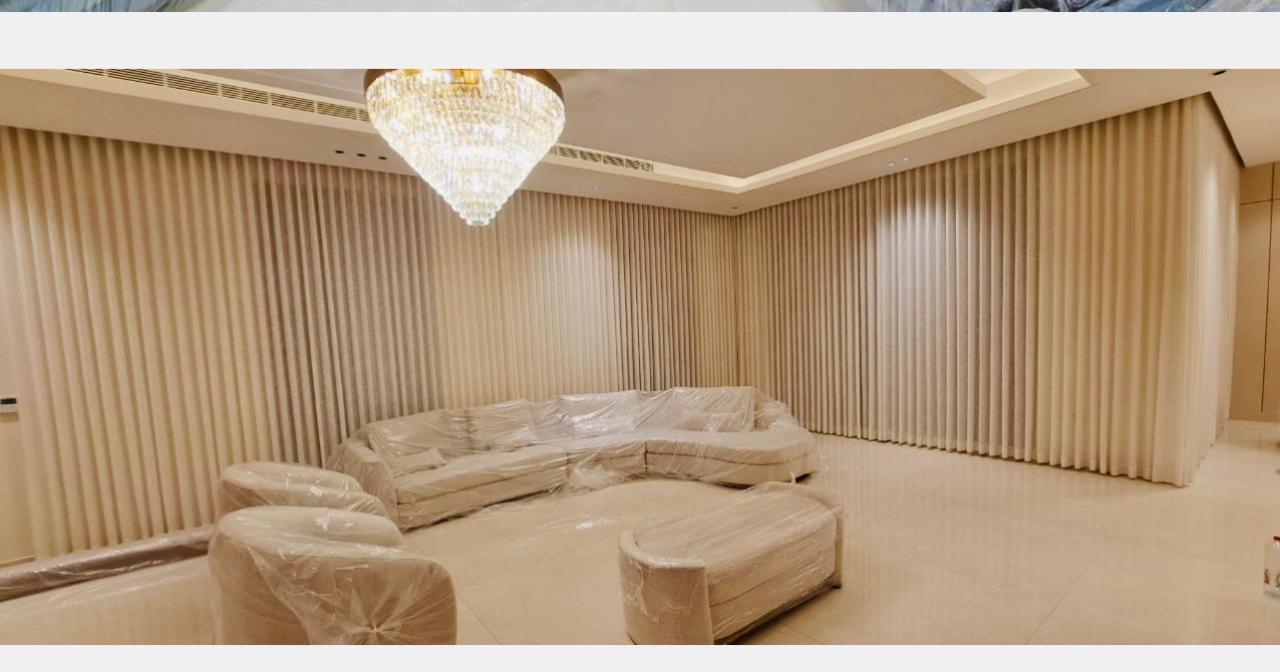 Otaibi Luxury Curved Sofa Set with Full Ripple-Fold Wall Curtains