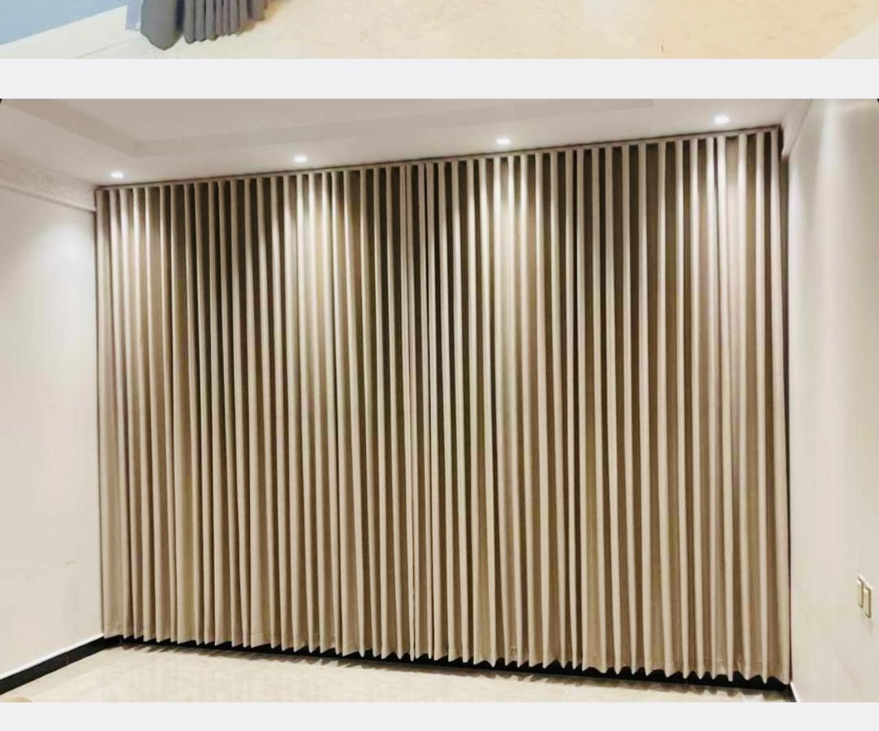 Otaibi Modern Ripple-Fold Curtains – Stone Beige Textured Blackout