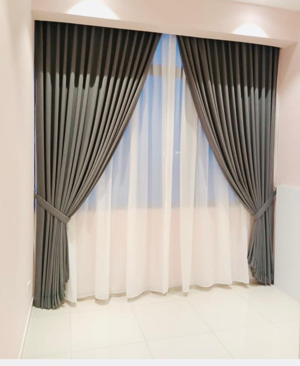 Otaibi Double-Layer Curtain Set – Grey Blackout & White Sheer